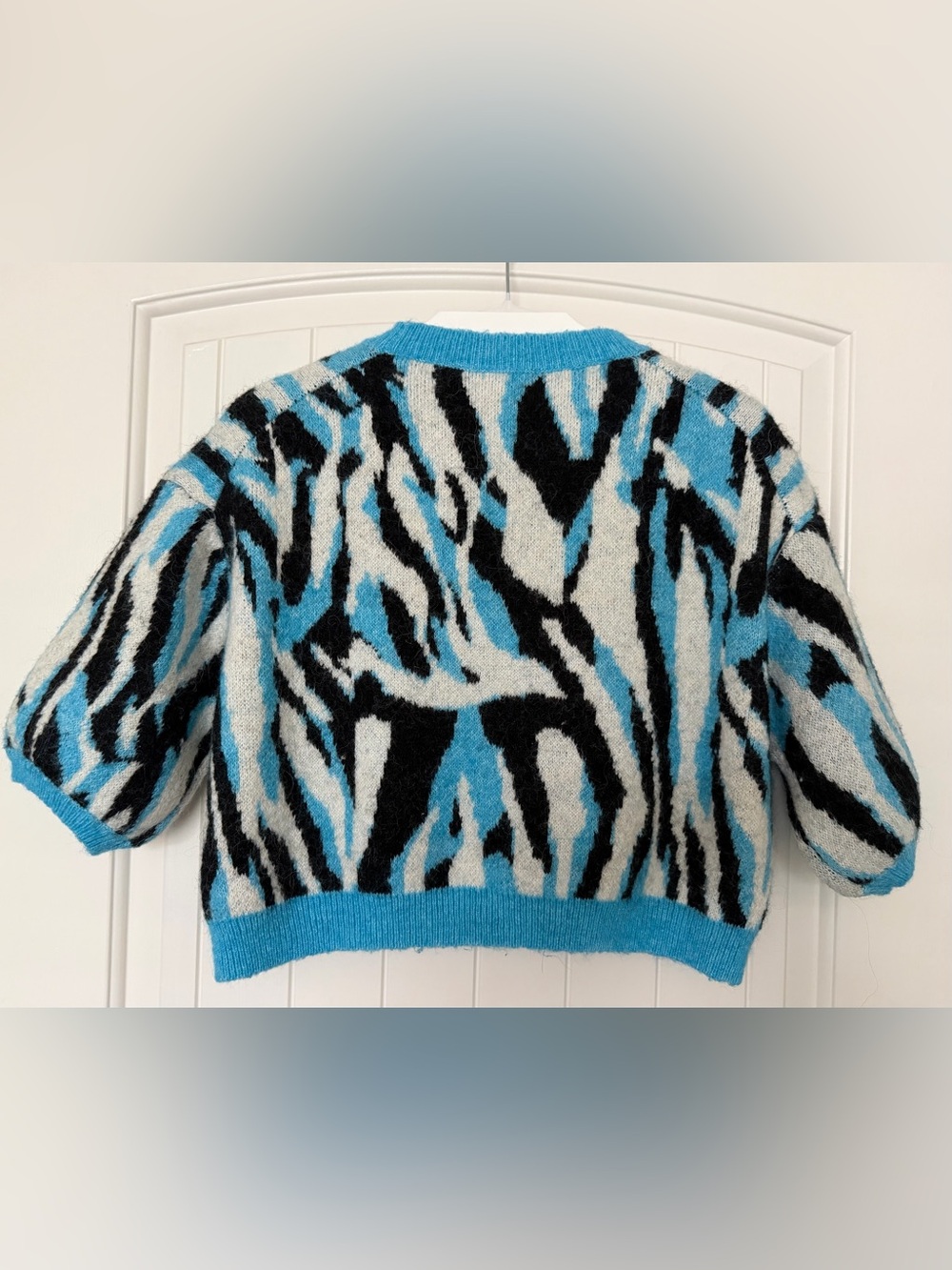 Zara Jacquard Animal Print Sweater Blue Black White Size S - Picture 5 of 11